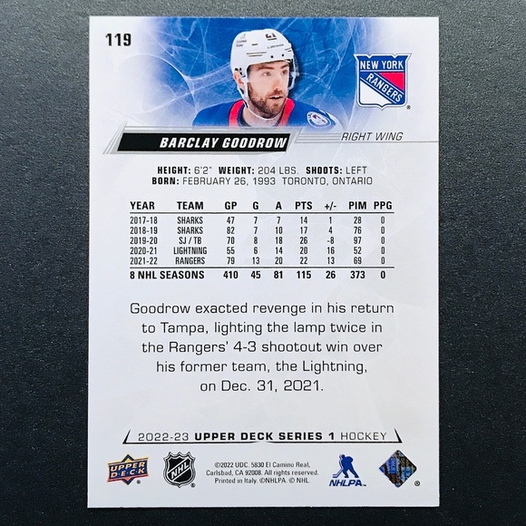 Barclay Goodrow - 2022-23 Upper Deck #119 - Picture 2 of 2